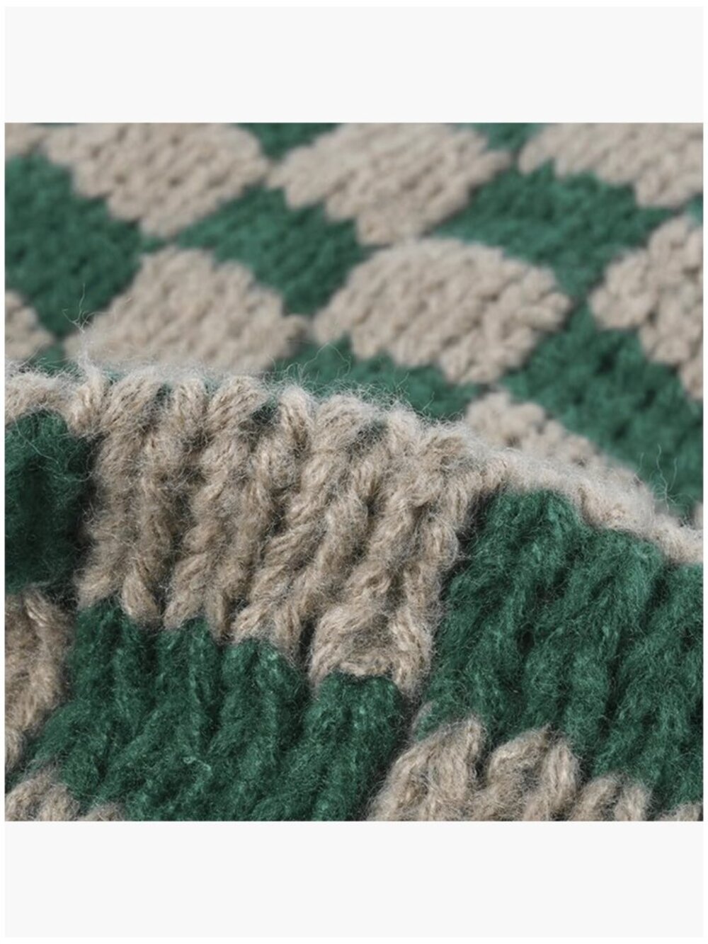Acrylic Plaid Knit Beanie Hat, Unisex Winter Warm Soft Cuff - Picture 3 of 6